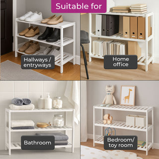 Neo White 3-Tier Bamboo Shoe Rack Stand Natural Wooden Shoe Storage Shelf for Hallway Bedroom Bathroom