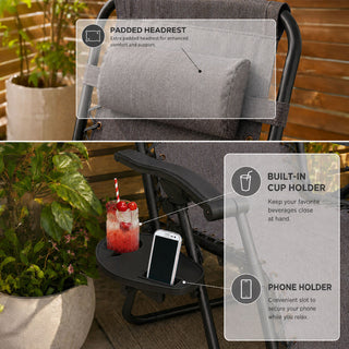 Set of Two Neo Slate Grey Zero Gravity Recliner Garden Sun Loungers