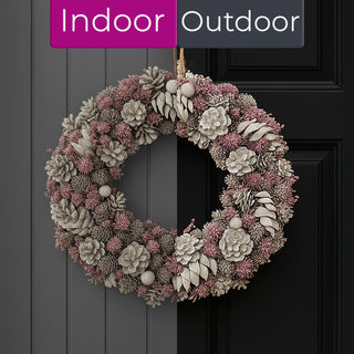 Neo Luxury 50cm Extra Large Frosted Pink Flowers Wreath