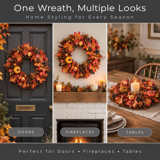 Neo Autumn Door Wall Wreath Pumpkins Berries 50 cm