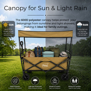 Neo Folding Wagon Canopy Garden Cart 110L 120kg - Khaki