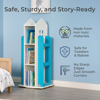 Neo Blue House Shaped 360° Rotating Kid's Freestanding Bookshelf