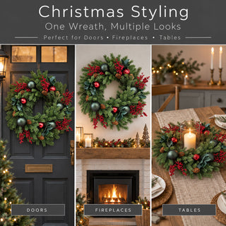 Neo Luxury Artificial Christmas Wreath Red Berries Baubles