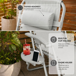 Neo Cool Grey Zero Gravity Recliner Garden Sun Loungers Set of Two