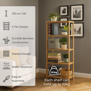 Neo Natural 5 Tier Bamboo Storage Shelf Shelves Rack Adjustable Multi-Purpose Rack Shoes Plants Bathroom Kitchen Hallway Room Organiser Unit