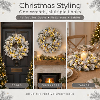 Neo Pre Lit LED Snow Flocked Festive Christmas Wreath