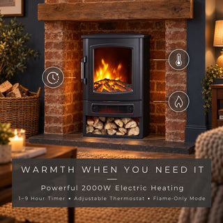 Neo Black 2000W Electric Heater with Realistic Flame Remote Control