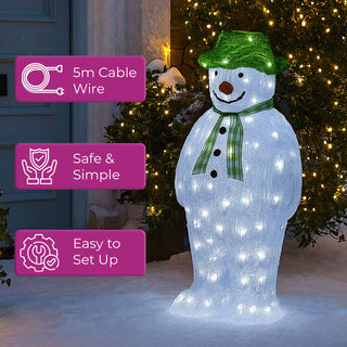 Neo 100 White LED Snowman Figure 55cm Light Up Lights Static Acrylic Christmas Festive Decoration Display for Indoors & Outdoors Ornament Garden Home