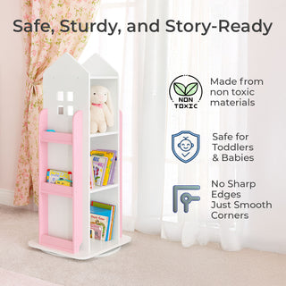 Neo Pink House Shaped 360° Rotating Kid's Freestanding Bookshelf