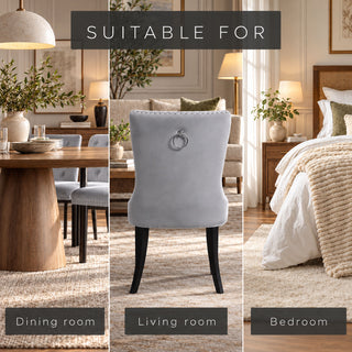Neo Set of 2 Grey Studded Velvet Dining Chairs