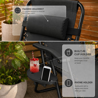Neo Black Zero Gravity Recliner Garden Sun Loungers x2