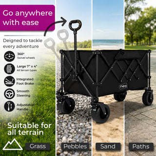 Neo Heavy Duty Folding Wagon Cart 300L Adjustable Handle - Black