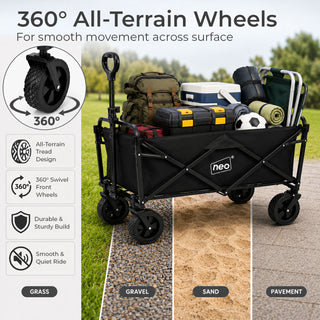 Neo Black Folding Wagon Garden Cart 140L 120kg