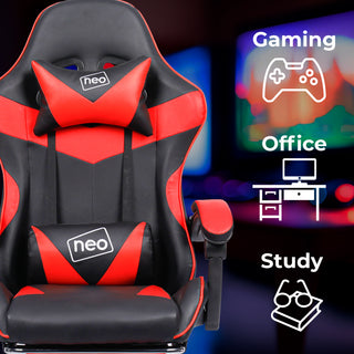 Neo Red/Black Massage Leather Gaming Chair With Footrest