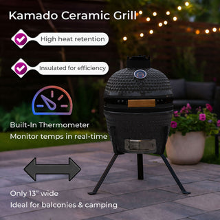 Neo Grey Kamado 13" Ceramic Mini BBQ Grill