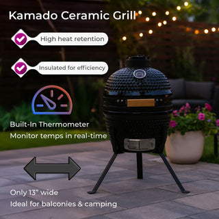 Neo Black Kamado 13" Ceramic Mini BBQ Grill