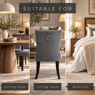 Neo Set of 2 Dark Grey Studded Velvet Dining Chairs