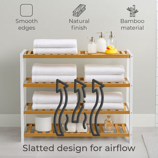 Neo White/Wood 4-Tier Bamboo Shoe Rack Wooden Shoe Storage Organiser Shelf for Hallway, Entrance Living Room