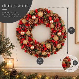 Neo 50cm Christmas Berries Baubles Pine Cone Wreath