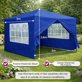 Neo Blue 3m x 3m Light Weight Event Gazebo Canopy Marquee Tent