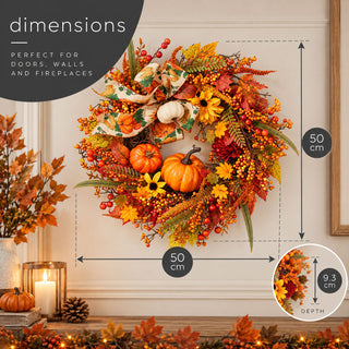 Neo Autumn Wreath Door Pumpkins Berries Sunflowers