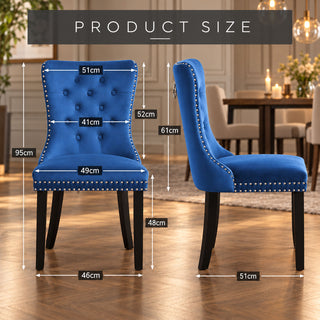 Neo Set of 2 Midnight Blue Studded Velvet Dining Chairs