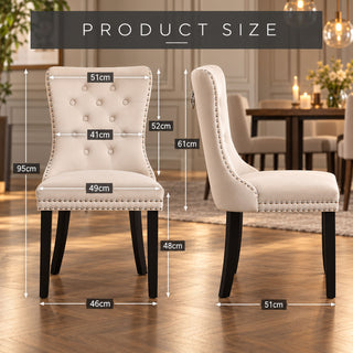 Neo Set of 2 Natural Studded Velvet Dining Chairs
