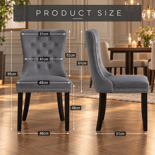Neo Set of 2 Dark Grey Studded Velvet Dining Chairs