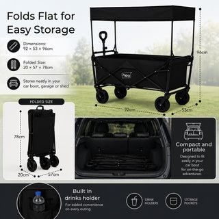 Neo Folding Wagon Canopy Garden Cart 110L 120kg - Black