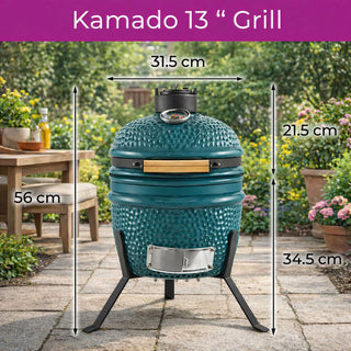 Neo Teal Blue Kamado 13" Ceramic Mini BBQ Grill
