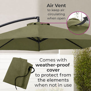 Neo Green Outdoor Freestanding Parasol with Led Lights 3 Metre