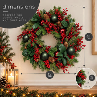 Neo Christmas Door Wreath Berries Baubles Pine Cones 50 cm