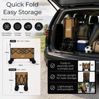 Neo Heavy Duty Folding Wagon Cart 300L Adjustable Handle - Khaki
