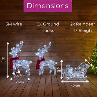 Neo 120 Indoor Outdoor LED Light Up Reindeer and Sleigh Christmas Decoration Festive Display with Dual Light Effects Timer Red Scarves Weatherproof Frame 5m Lead Wire