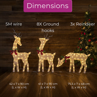 Neo Set of 3 LED Lighted Reindeer Christmas Decorations Indoor Outdoor Holiday Yard Décor 210 Dual LED Lights Timer Weather Resistant Frame Festive Red Bows & Greenery