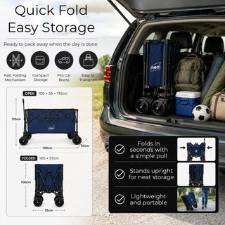 Neo Heavy Duty Folding Wagon Cart 300L Adjustable Handle - Navy