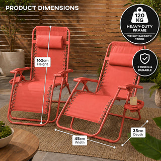 Neo Red Zero Gravity Recliner Garden Sun Loungers Set of Two