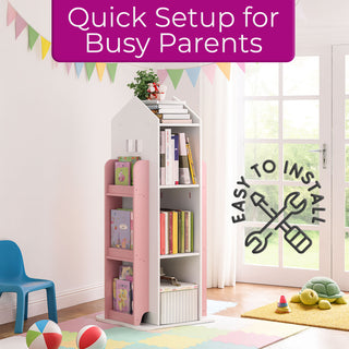 Neo Pink House Shaped 360° Rotating Kid's Freestanding Bookshelf