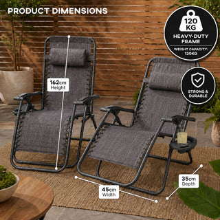Set of Two Neo Slate Grey Zero Gravity Recliner Garden Sun Loungers