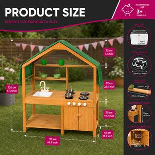 Neo Wooden Outdoor Mud Kitchen for Kids Working Sink Play Stove