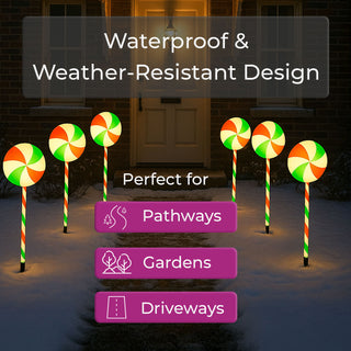 Neo Large 50cm Candy Cane Lolly Lollipop Christmas Remote Solar and Battery Powered Lights 6 Pack LED Path Stakes Timer 8 Modes Timer Outdoor Décor
