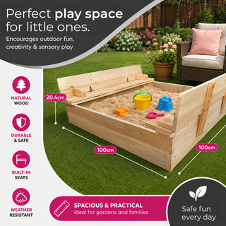 Neo Outdoor Wooden Kids Sandbox Sandpit Folding Bench Lid