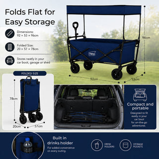 Neo Folding Wagon Canopy Garden Cart 110L 120kg - Navy