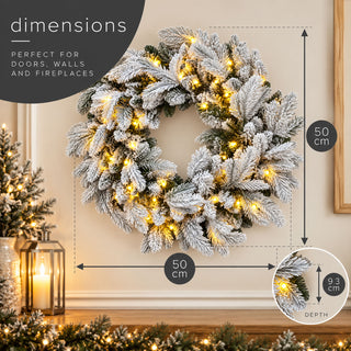 Neo Pre Lit LED Snow Flocked Festive Christmas Wreath