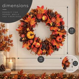 Neo Autumn Door Wall Wreath Pumpkins Berries 50 cm