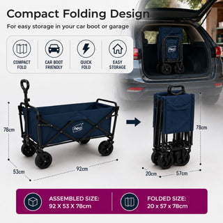 Neo Navy Folding Wagon Garden Cart 140L 120kg