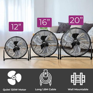 Neo High Velocity Black Metal Floor Freestanding Fan  - 16 Inch
