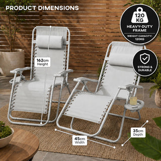 Neo Cool Grey Zero Gravity Recliner Garden Sun Loungers Set of Two