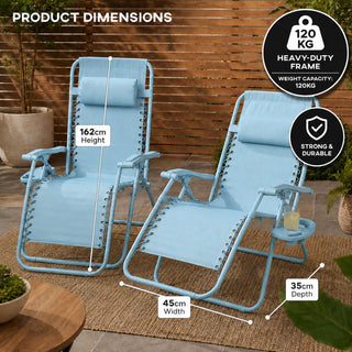 Neo Sky Blue Zero Gravity Recliner Garden Sun Loungers Set Of Two