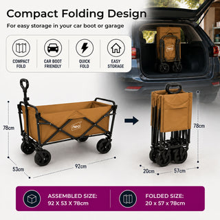 Neo Khaki Folding Wagon Garden Cart 140L 120kg